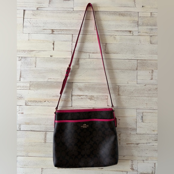 Coach Fuchsia Leather Handbag brown crossbody hot pink - Picture 1 of 4